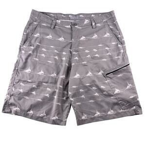 Huk Performance Shorts Gray Mens Fabric Sz 36‎ W/ Marlin Fish Design